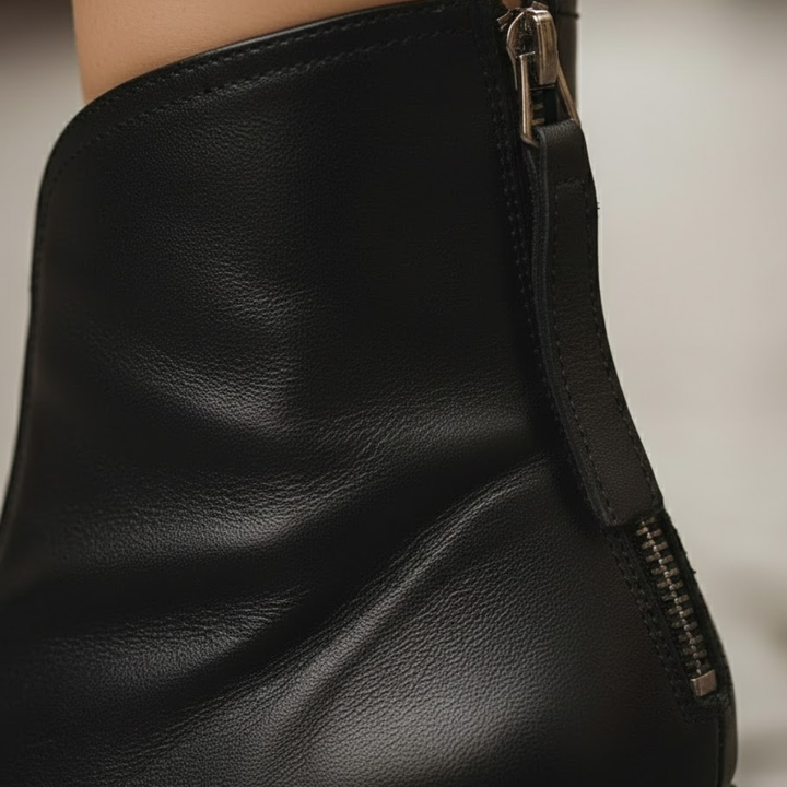 Women Ankle Boots Medium Heel Rear Zip