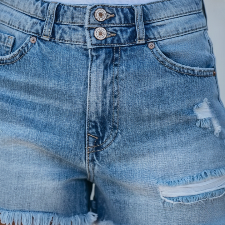 Women Cotton High Waist Ripped Denim Shorts