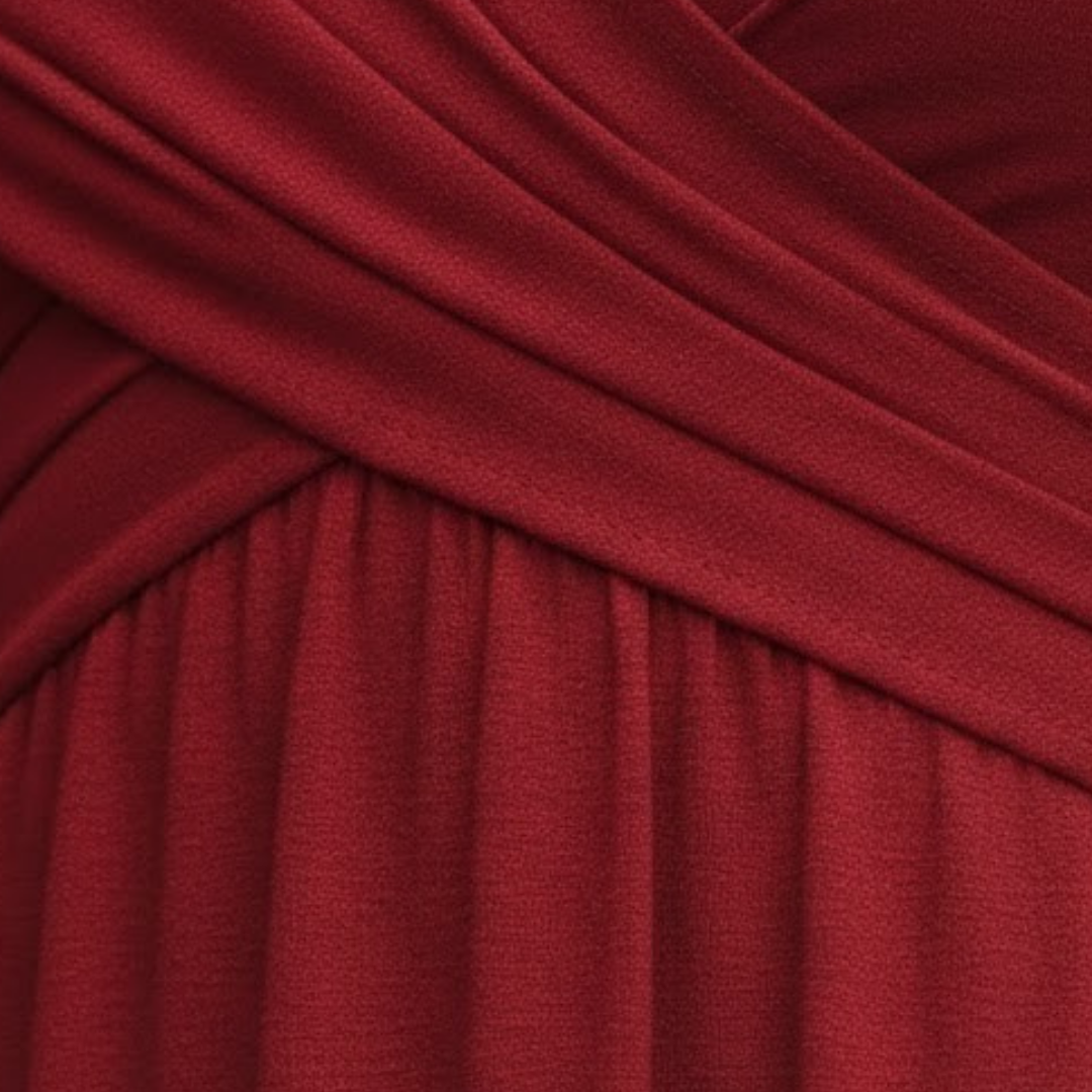 Robe mi-longue pour femme col en V manches coudes jupe évasée