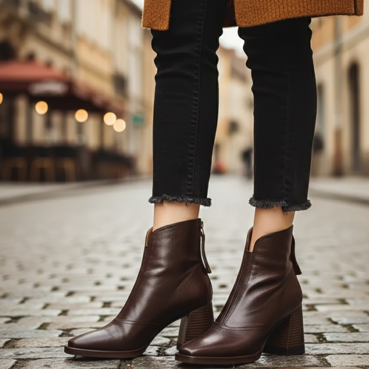 Women Ankle Boots Medium Heel Rear Zip