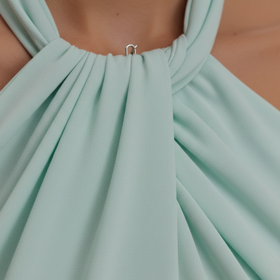Vestido largo fruncido para mujer con cuello halter