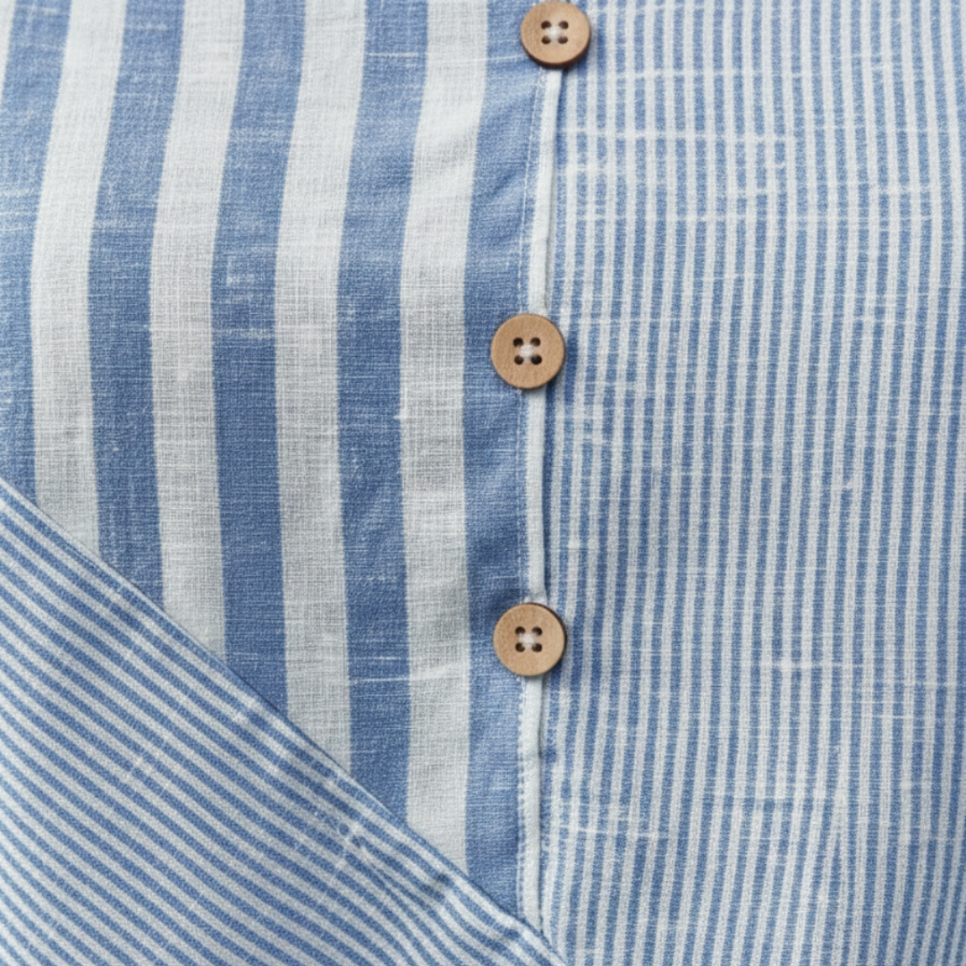 Blusa Henley de rayas con manga corta asimétrica para mujer