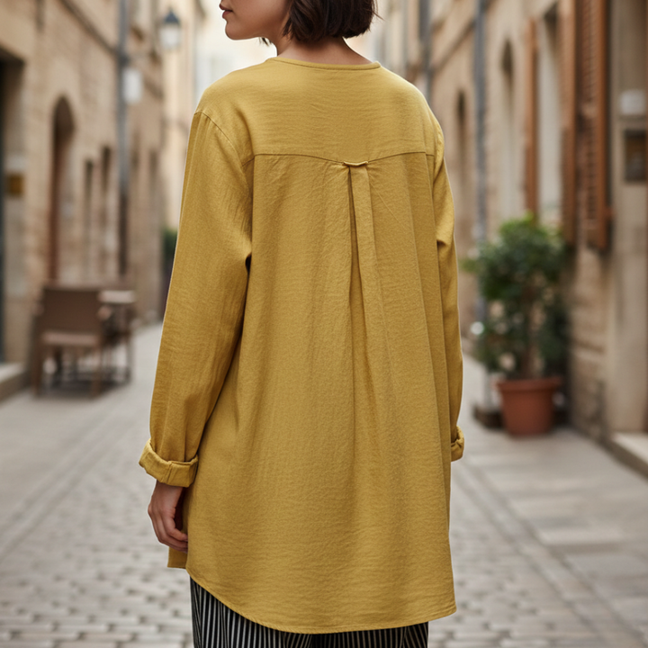 Tunic Blouse Pleated Pintuck Long Sleeve Relaxed Fit Womens
