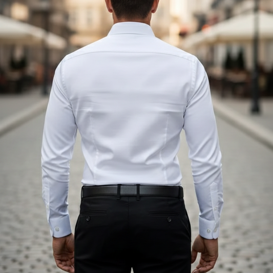 Camisa de botones manga larga ajuste elástico para hombre