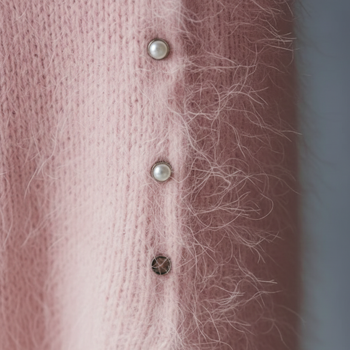 Knit Midi Dress Fuzzy V Neck Side Slit Long Sleeve Women