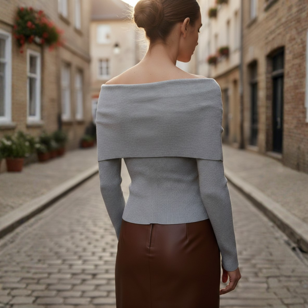 Knit Top Off Shoulder Long Sleeve Slim Fit Women