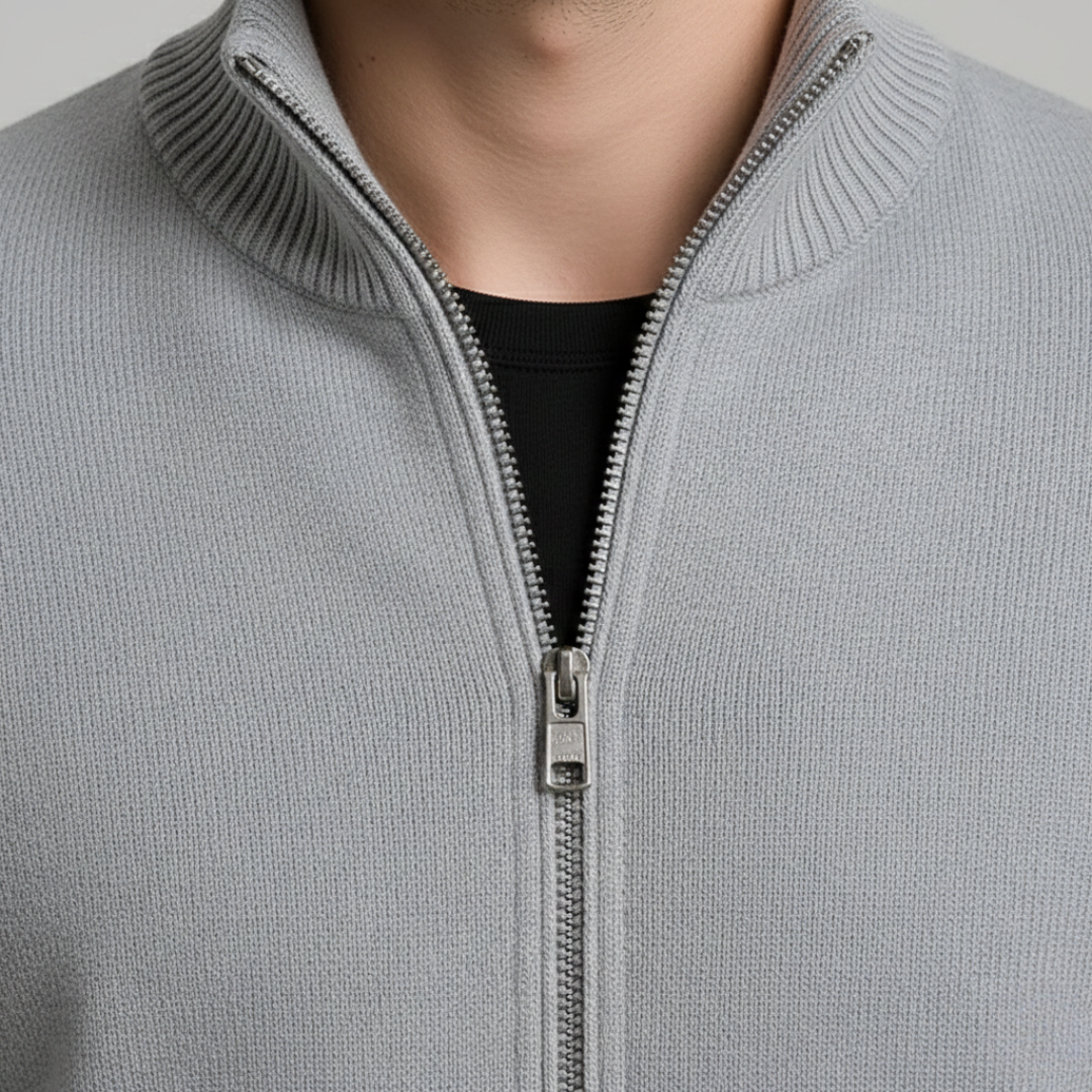Cardigan Sweater Full Zip Ribbed Trim Mens