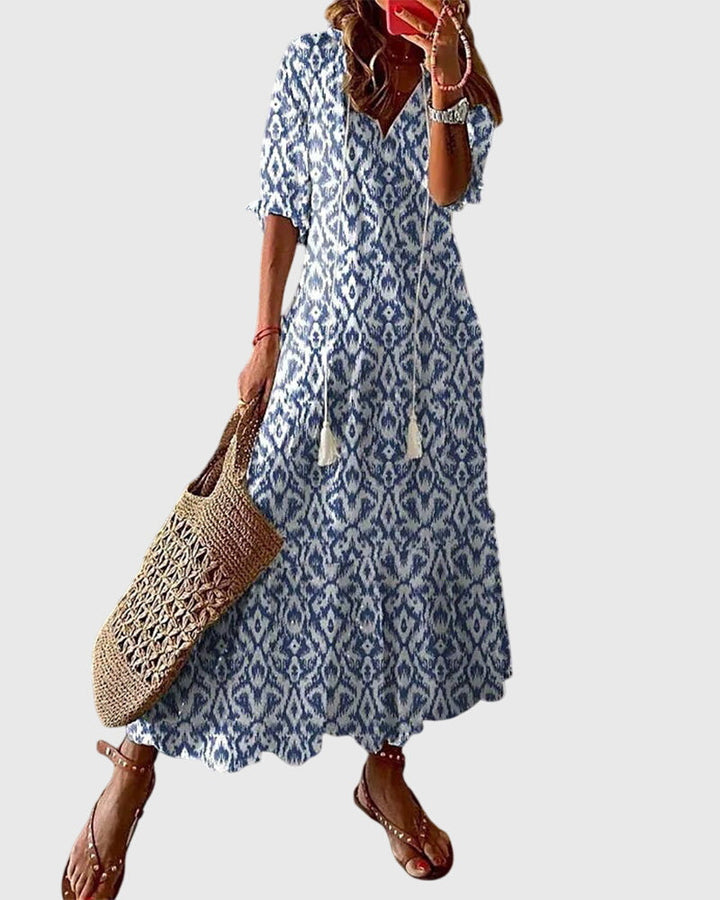 Vestido de mujer de viscosa floral sin mangas con escote en V estilo bohemio vintage