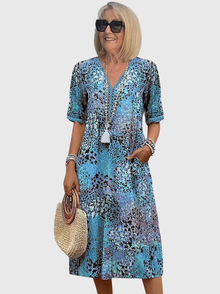 Women's Dress Floral Midi Sleeveless V-Neck