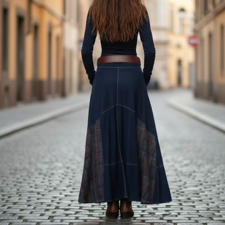 Robe longue vintage en polyester à carreaux imitation daim pour femmes