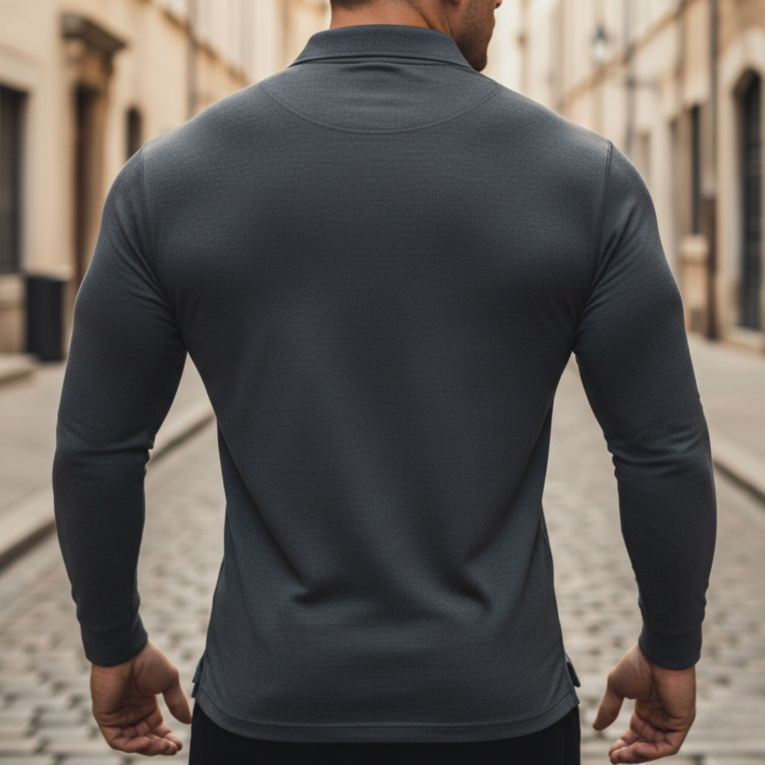 Camiseta de hombre con cuello tipo polo y mangas largas acanaladas