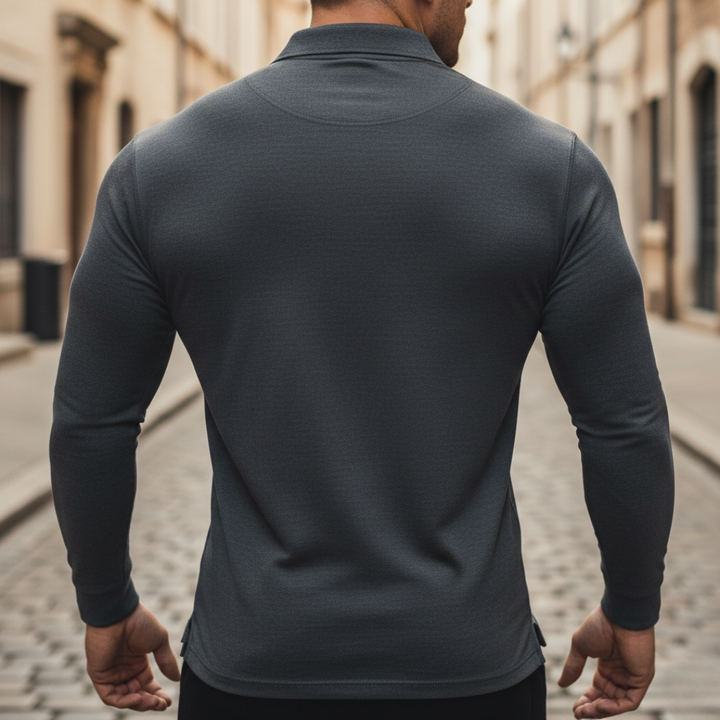 Camiseta de hombre con cuello tipo polo y mangas largas acanaladas