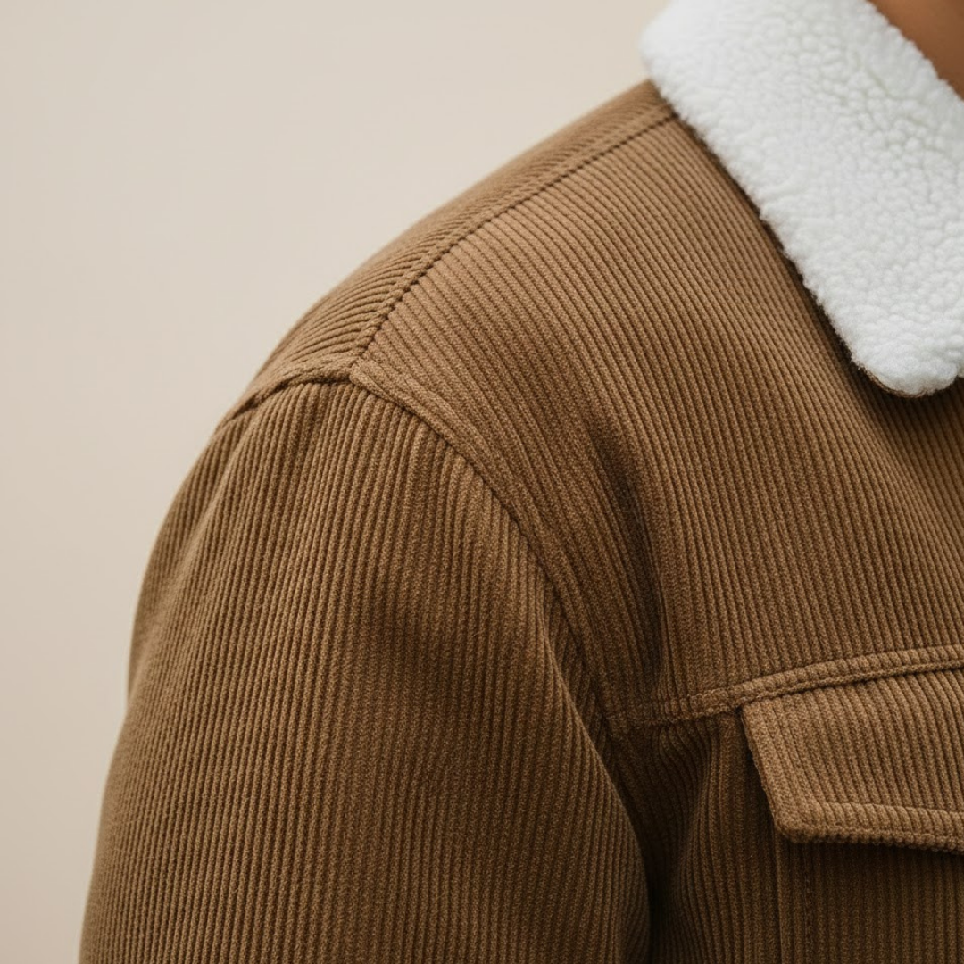 Men Corduroy Jacket Button Front Turn Down Collar