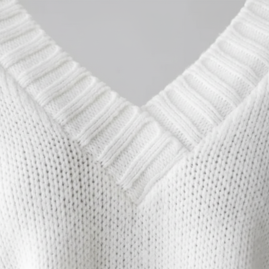 Sweater V-Neck Ribbed Knit Long Sleeve Womens