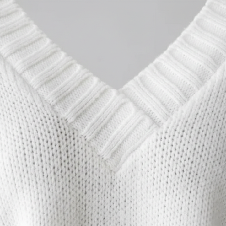 Sweater V-Neck Ribbed Knit Long Sleeve Womens