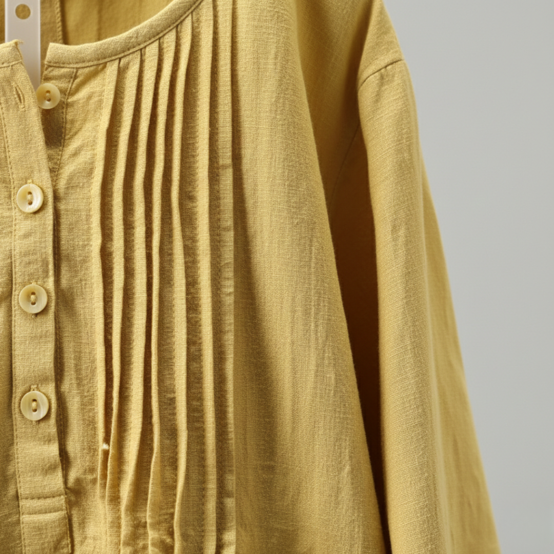 Tunic Blouse Pleated Pintuck Long Sleeve Relaxed Fit Womens