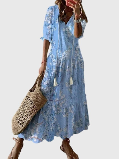 Vestido de mujer de viscosa floral sin mangas con escote en V estilo bohemio vintage