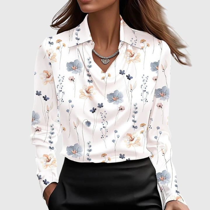 Women's Blouse Satin Button-Up Long Sleeve Pleated Collar