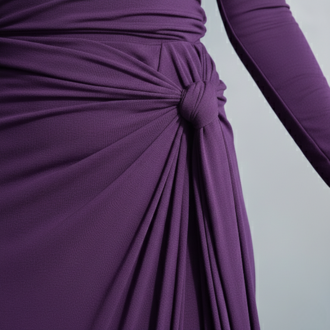 Robe longue à manches longues avec nœud latéral pour femme, longueur au sol