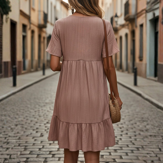 Robe courte à manches courtes avec contrôle du ventre pour femmes