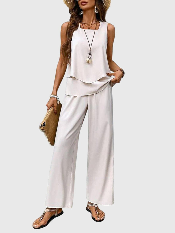 Conjunto de dos piezas para mujer sin mangas, ajustado, con botones, para verano