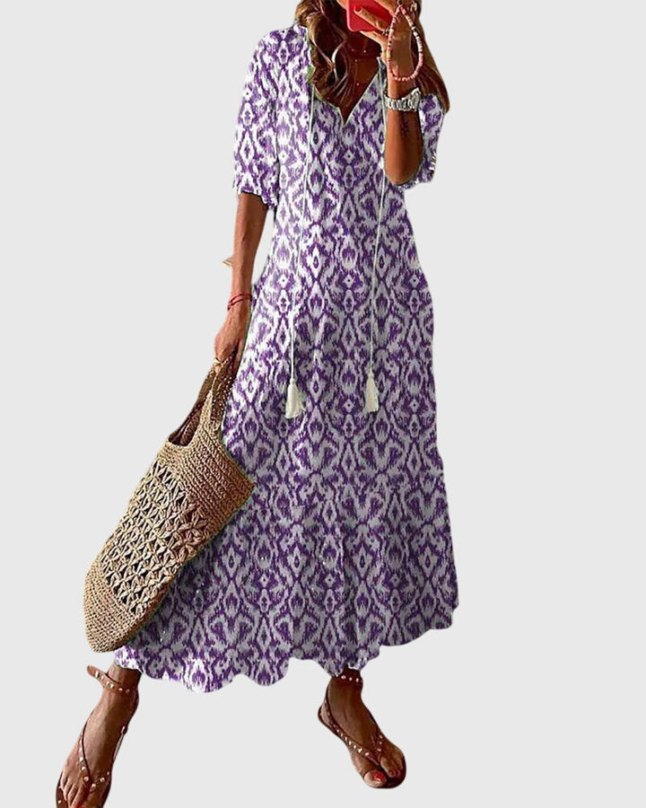 Vestido de mujer de viscosa floral sin mangas con escote en V estilo bohemio vintage