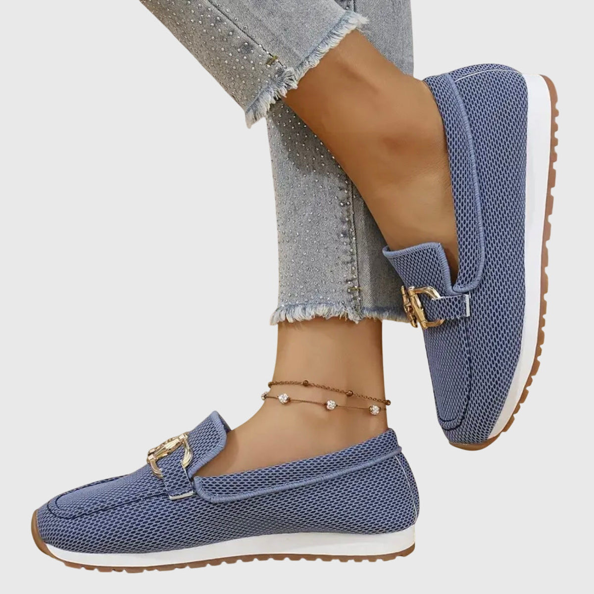 Mocasines ortopédicos para mujer, sin cordones, plantilla acolchada, suela de goma, detalle metálico