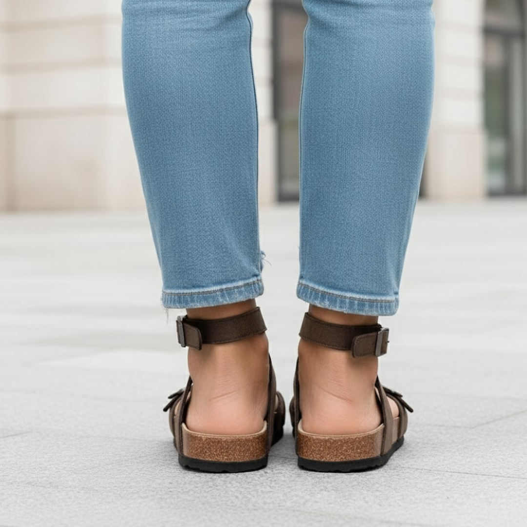 Sandalias de verano para mujer con empeine de cuero y suela de caucho