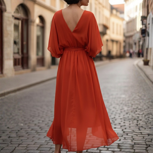 Vestido largo de gasa para mujer con manga corta