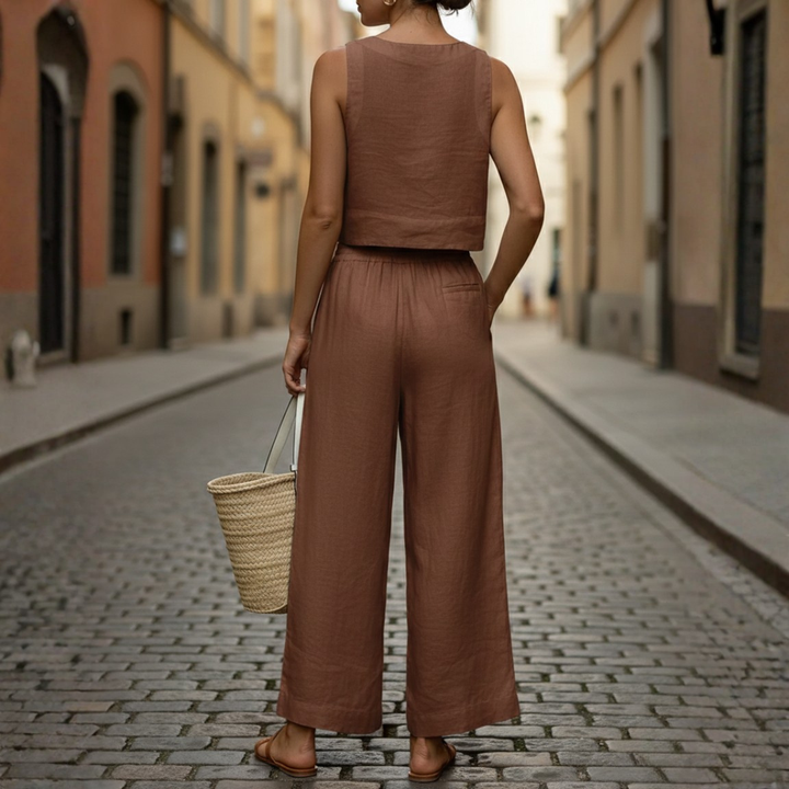 Two Piece Set Crop Top Wide Leg Pants Sleeveless Women