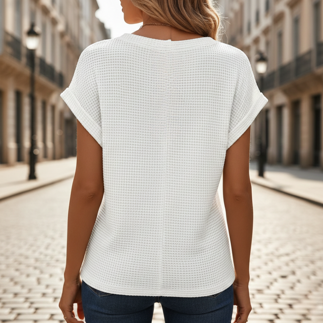 Short Sleeve Top Tummy Tucking Waffle Knit Womens