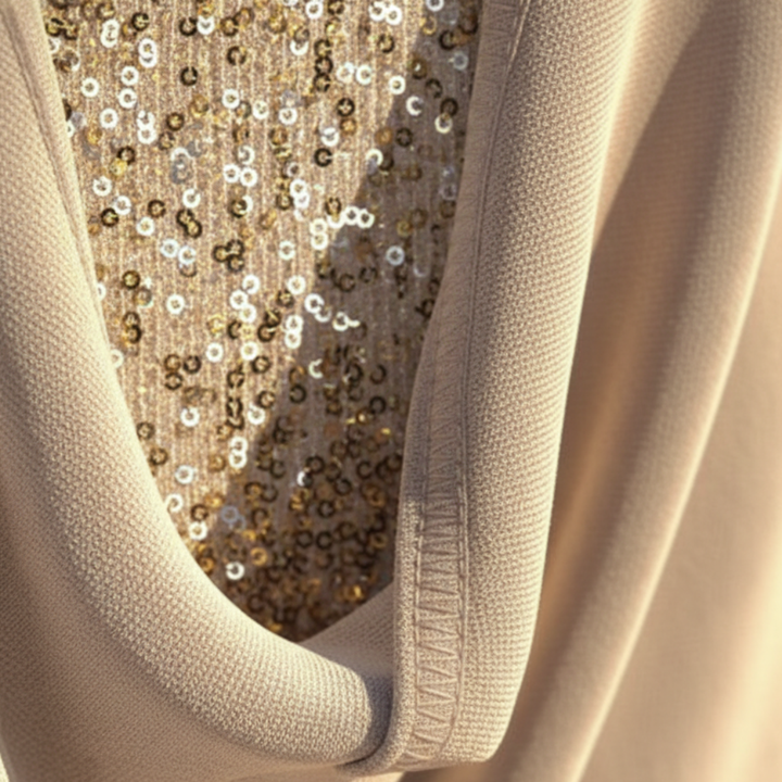 Blouse à manches longues avec col drapé et sequins, coupe décontractée pour femme