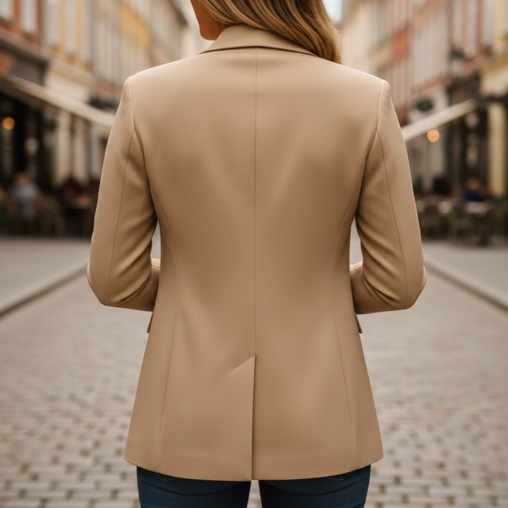 Blazer de un solo botón con solapa de muesca y bolsillos con solapa, corte entallado para mujer
