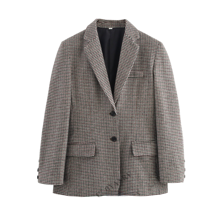 Blazer para mujer de pata de gallo con botones, manga larga, ajuste regular, para oficina