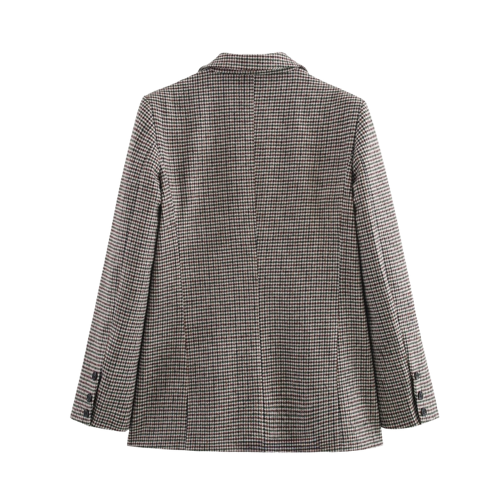 Blazer para mujer de pata de gallo con botones, manga larga, ajuste regular, para oficina