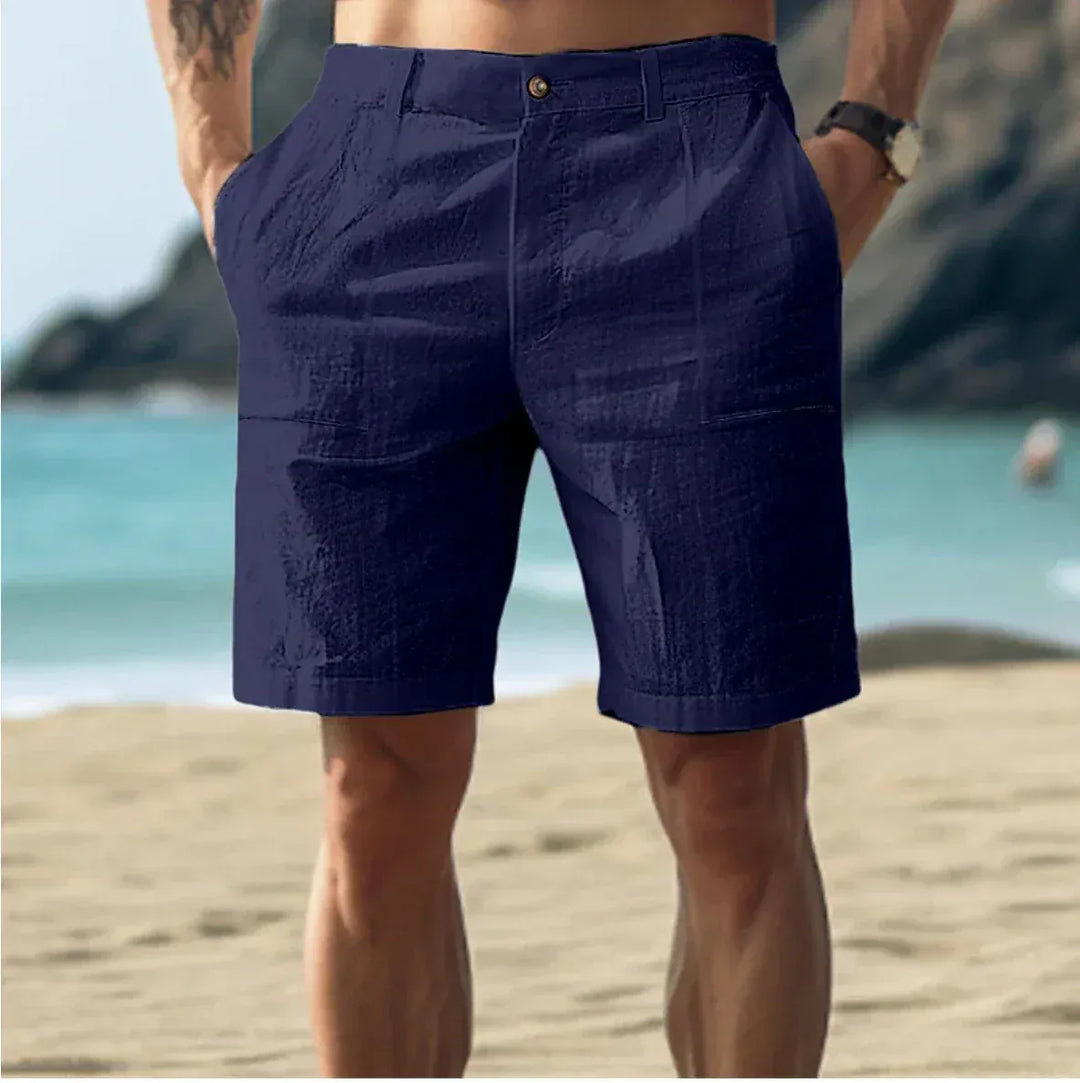 Shorts en lin pour homme, taille élastique avec cordon, coupe décontractée
