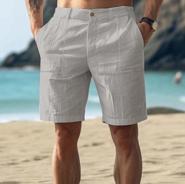 Shorts en lin pour homme, taille élastique avec cordon, coupe décontractée