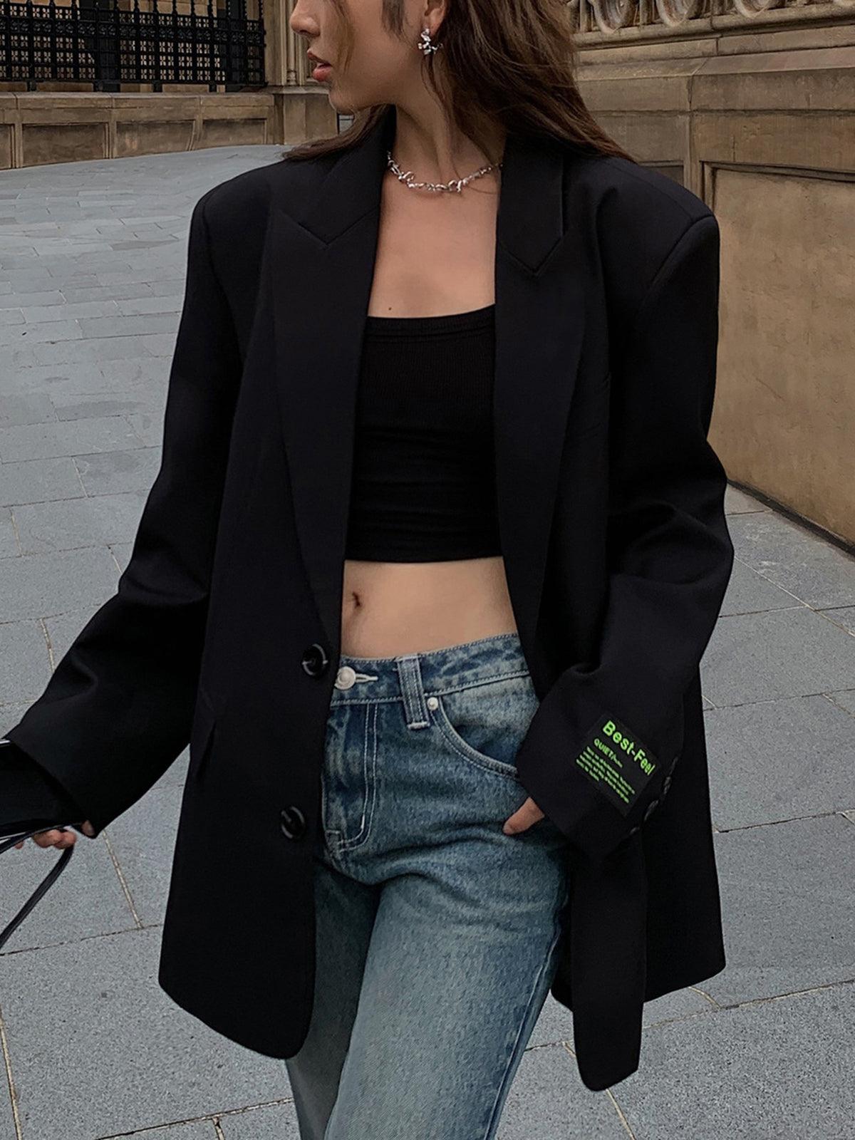 Blazer para mujer con solapas grandes y manga larga ajustada