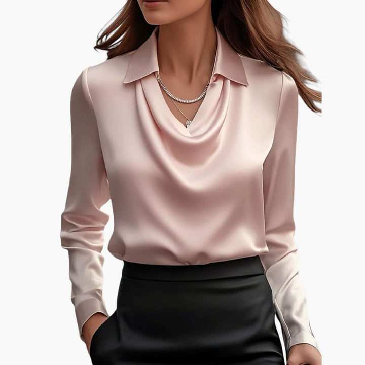 Women's Blouse Satin Draped Neck Long Sleeve Regular Fit Casual