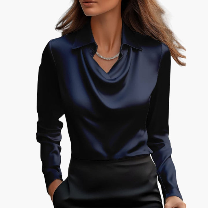 Women's Blouse Satin Draped Neck Long Sleeve Regular Fit Casual