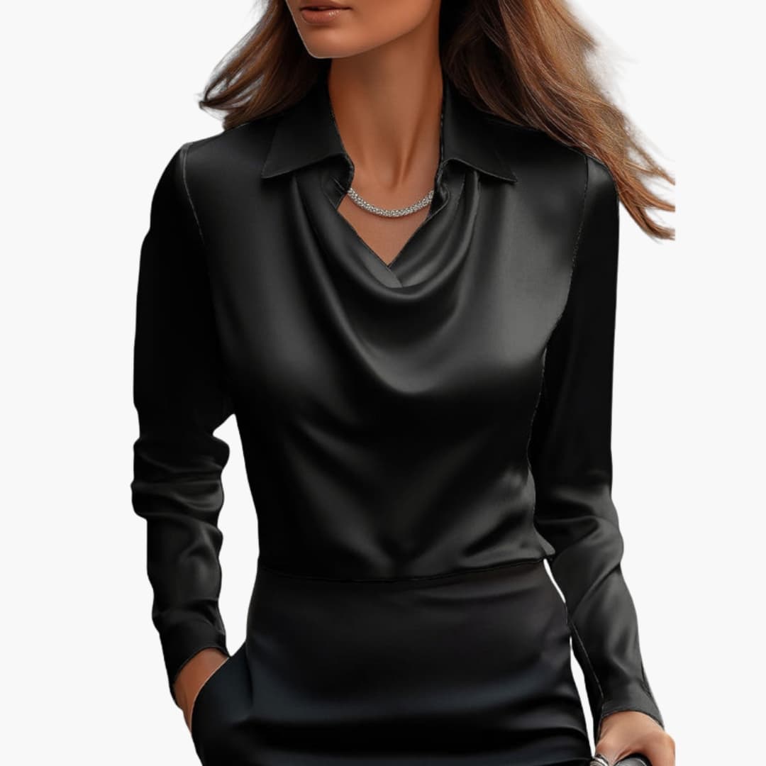 Women's Blouse Satin Draped Neck Long Sleeve Regular Fit Casual