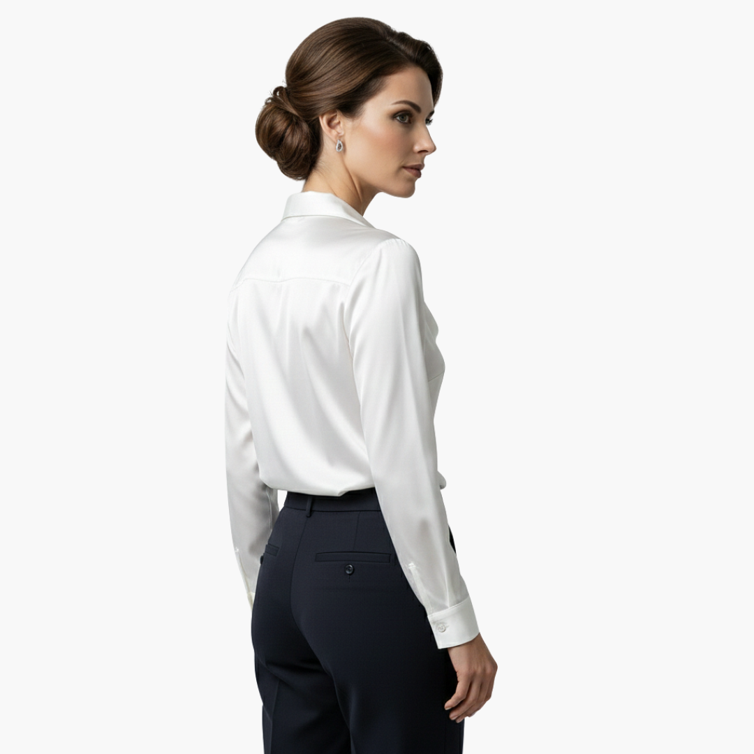Women's Blouse Satin Draped Neck Long Sleeve Regular Fit Casual