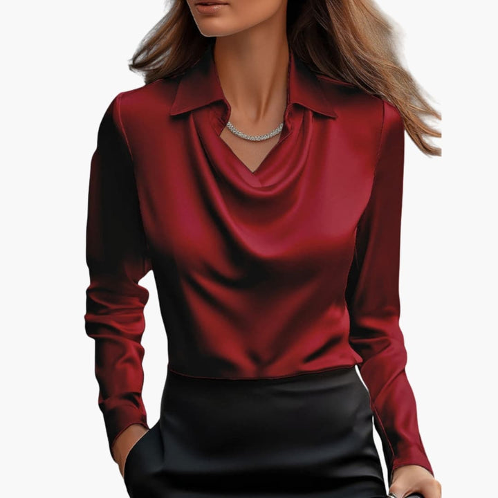 Women's Blouse Satin Draped Neck Long Sleeve Regular Fit Casual