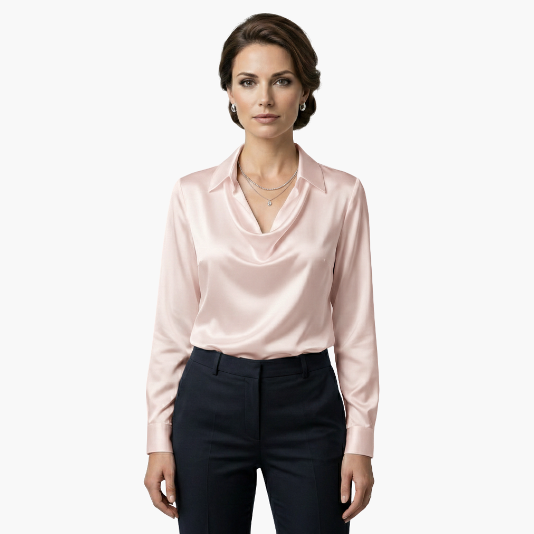 Women's Blouse Satin Draped Neck Long Sleeve Regular Fit Casual