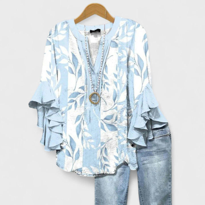 Blusa para mujer floral con escote en V y mangas con volantes casual