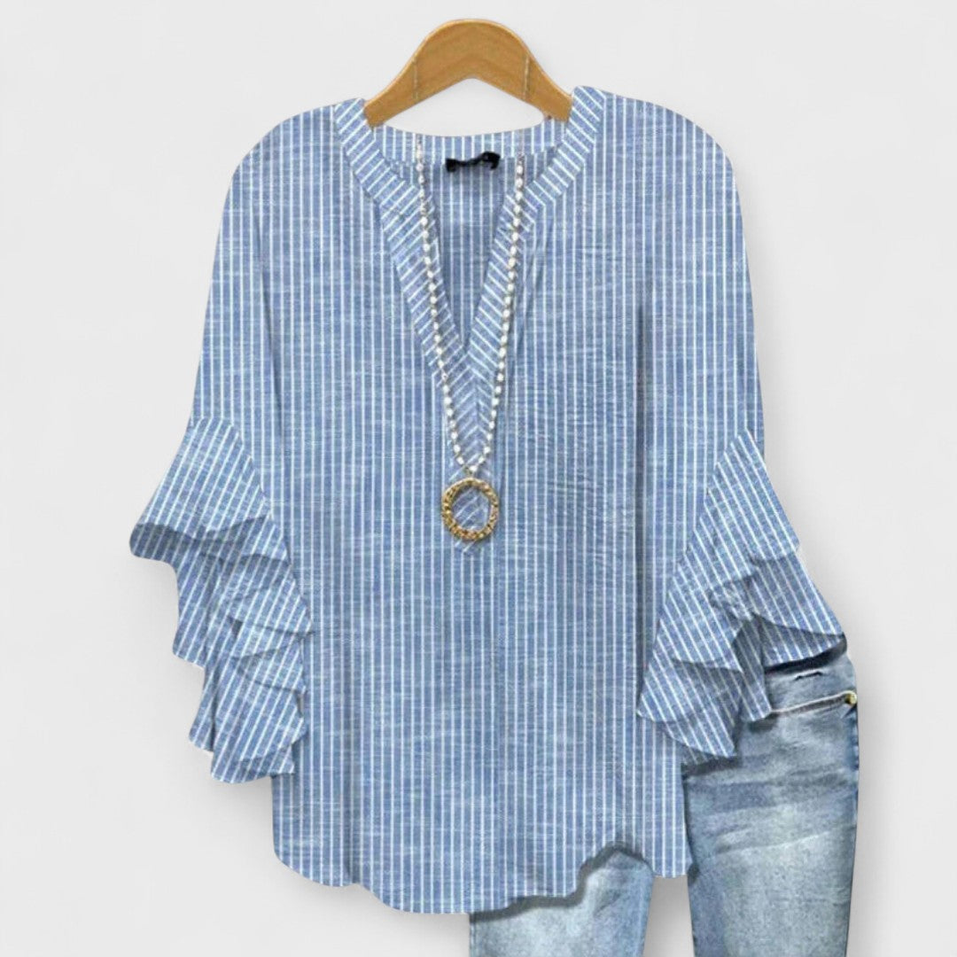 Blusa para mujer floral con escote en V y mangas con volantes casual