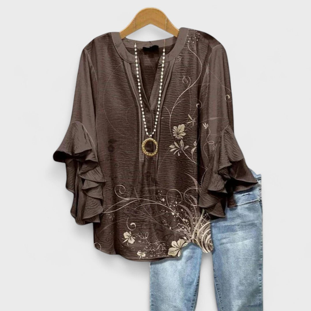 Blusa para mujer floral con escote en V y mangas con volantes casual