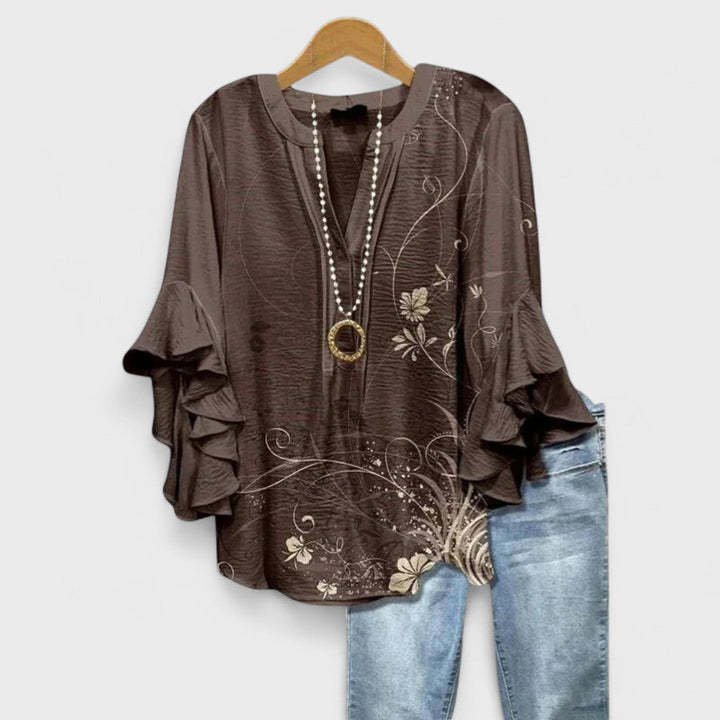 Blusa para mujer floral con escote en V y mangas con volantes casual
