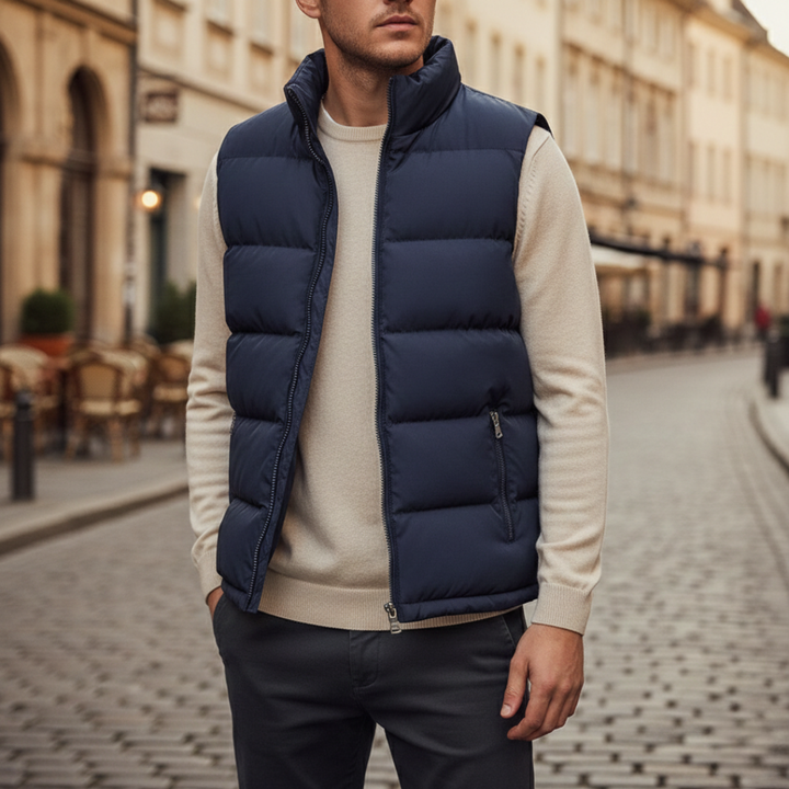 Puffer Vest Quilted Sleeveless Zippered Pockets Mens