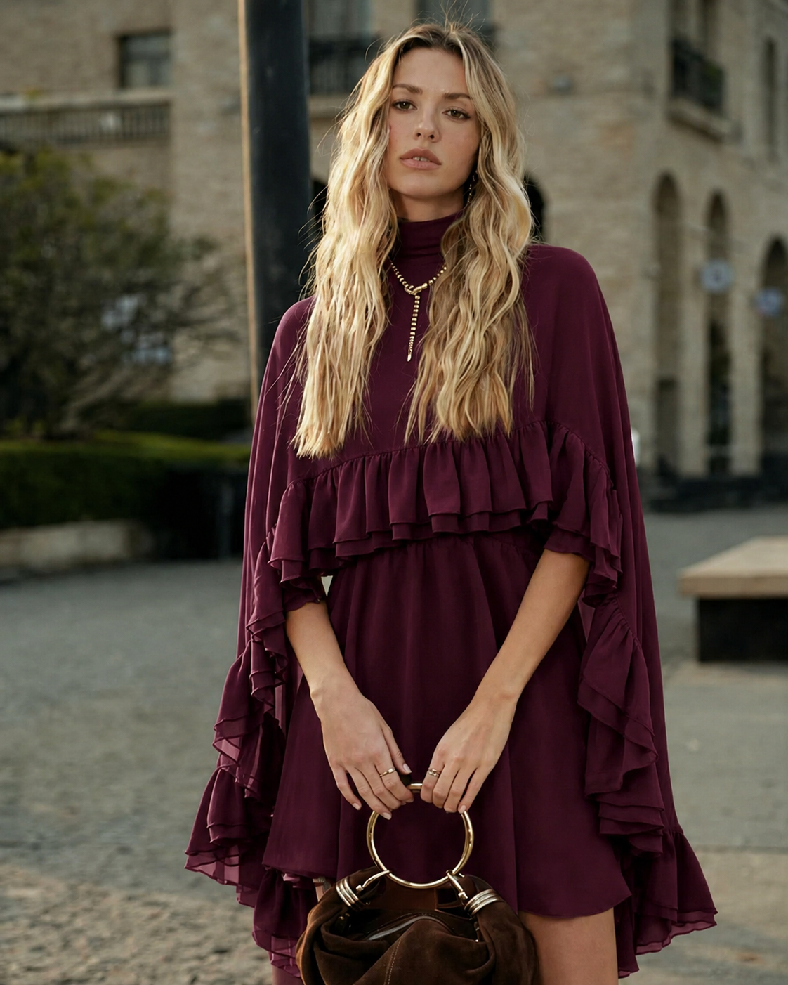 Women's Layered Chiffon Ruffle Mini Dress | Cloak
